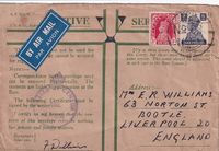 OAS Envelope bearing KG VI 1a + 8a, canc. FPO 88, 26 April 1943, ERITREA (MASSAWA) passing FPO 90, 27 April 43, in ERITREA ASMARA Censored Airmail to England In this combination not common.