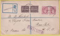 1921 Cook Islands to NY Reg mail - - €125