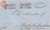 Preussen 1863 Bremen (mit Ra 2) nach M-Neukirchen -- €30,-