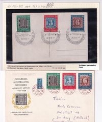BRD (West Germany) 1949, Mi-Nr. 113-15 (100 J deutsche Briefmarken) Satz Briefe, 1x SST in SCHWARZ, 1x in ROT Schönes passendes Paar