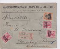 Deutsche Auslandspostämter Marokko/ German P.O. in Morocco (SAFFI) 1913, Einschreibebrief nach Sternberg, Mähren mit Ank. / Registered Letter