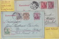 1902-05-12 DR Kartenbriefe Germania m. zusatzfrankatur nach NL -Beide m.Ank -Zus. -&euro;12,50