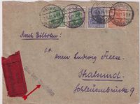1921-05-07 - DR Umschlag frankiert mit Germania Marken als Eilboten Brief nach Stralsund m Amk R-s - HS Aus den Briefkasten - &euro;15,-