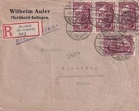 1922-02-10- DR Umschlag frankiert mit 2,50Mx5 als Ebf an eine Elektrofirma in N&uuml;rnberg aus Solingen m Ank - &euro;15,-