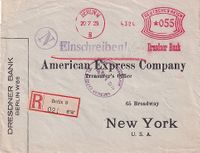 1929-07-20 DR Dresdener Bank Berlin als Ebf an AMEX in NY m Ank- Umschlag kl-riss ol- - - &euro;15,-