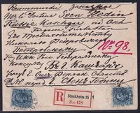 1902 Registered Mail to Kaschgar via Osch, Fergana, Turkestan, from SVEN HEDIN correspondence (Mail to this region is uncommon.)