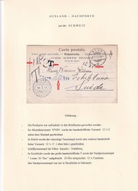Unpaid Mail from Switzerland to Sweden, various taxations - transit ships post cancellation (Sassnitz-Trelleborg) Full of character.
