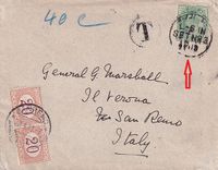1911-04-28 India - TPO - Underpaid - Addressed to General G-Marshall in SANREMO -Italy with Postage Due
