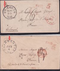 1853 USA SAINT LOUIS - JAN 4 & ST-LOUIS NOV 20 pair of covers from same corres to France via GB Together €225,-