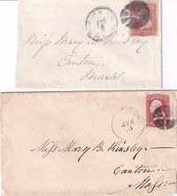 ~1862 Ref USA Pair of covers from Ms Kinsley corres to Canton Mass. each with circ wedge canc Together (zus.) ONLY €9.95