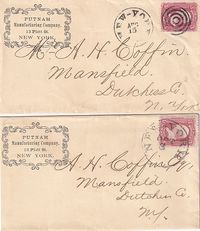 1863 Ptd env of Putnam Co Each with NY cancel to Mansfield - - Together €20.-