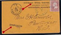 1865-02-13 USA Ptd yellow env Head-Quarters Military Commander LOUISVILLE, KENTUCKY brg 3c to Pawtutkey R.I with arr canc- Also along h-s MISSENT scarce combination &euro;225.-