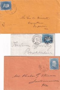 1869-03-12 ca USA 3 covers each brg 1c with var Town canc Nice trio Together &euro;55