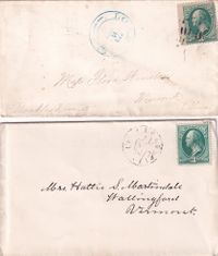 1879-02-14 USA pair of covers brg 3c with town canc (Top adhesive canc &amp; date entered in m-s) Together &euro;20