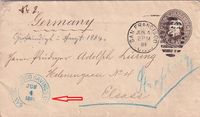 1884-06-04 USA 5c PS used from SF to Elsass -Germany -Today France with arr canc on reverse - - &euro; 10,-
