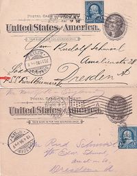 1896 USA 1c PS - Each uprated to Dresden Germany with arr cds - Together €7.50