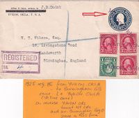 1925-07-02 USA YUKON - Birmingham GB - Reg mail with YUKON violet H-S