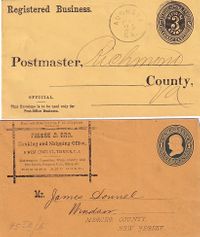 USA 2PS incl Reg Business addressed to Postmaster in Richmond with arr canc on reverse