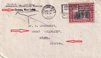 1929-07-24 USA Addressed to a yatch- Seaworth - in Miami from American Consular Service in Curacao- Returned per Finger h-s Unusual &euro;12,50