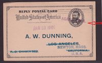 1901 USA Reply Card used from GUAM via SF to Newton, Mass - - - €125.-
